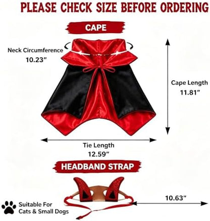 Halloween Pet Devil Costume Set for Dogs & Cats, Vampire Cape with Devil Horn Headband, Adjustable Pet Halloween Costume for Halloween Party, Photo Props(Black & Red, M) - Image 3