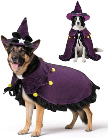 CuteBone Dog Halloween Costumes for Small, Medium, Large Dogs – Witch Pet Cosplay Outfits | Cute Puppy Costume for Halloween Party, Dress-Up, Photo Shoots GBZ03-3XL by CuteBone