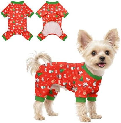 Dog Christmas Pajamas for Small Medium Dog Christmas Pjs Dog Onesie Cute Soft Breathable Puppy Pet Stretchy Dogs Recovery Suit for Boy Girl-S by Ruirichfun