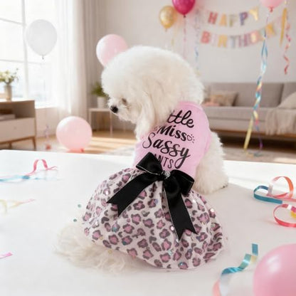 Little Miss Sassy Pants Dog Dress with Leopard Print Bowknot Dog Clothes for Small Medium Large Dogs Girls Boys Cats Outfit Apparel - Image 4