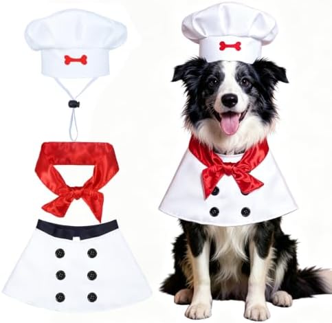 Dog Halloween Costumes - Dog Chef Costume Hat Outfit Red Scarf Set for Pets by Torrowsrort