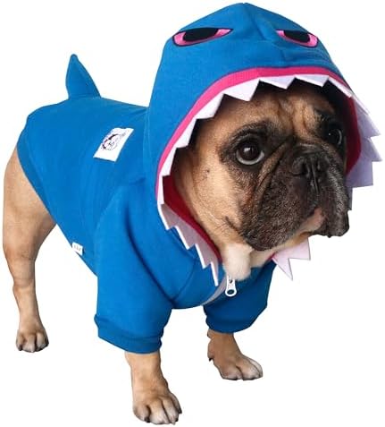 iChoue English Bulldog Halloween Shark Costume Clothes Hoodies Blue, XXL by IAMAFRENCHIE