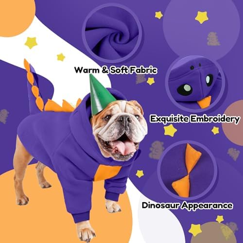 Lelepet Dog Dinosaur Costume Small Dog Halloween Costume Warm Fleece Hoodie - Image 4