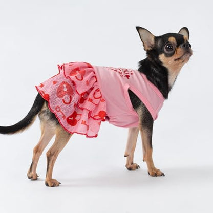 Fitwarm Happy Valentine's Day Dog Dress, Elegant Valentines Outfit for Small Dogs Girl, Festive Pet Clothes, Pink, Red, XS - Image 4