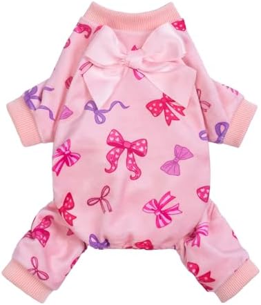 Fitwarm Bowknot Dog Flecce Pajamas, Cozy Valentines Day Outfit for Small Dogs Girl, Cute Pet Clothes, Pink, Red, Purple, Large by Fitwarm