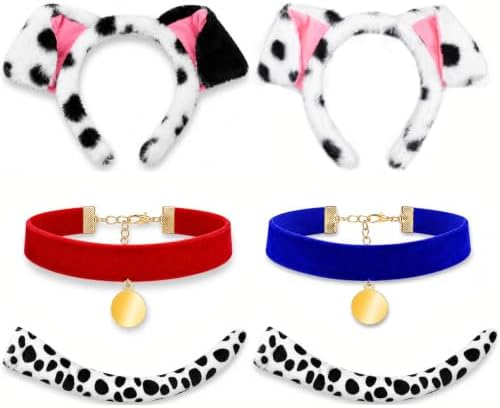 Halloween Dalmatian Costume Set Include Dog Ear Headbands Velvet Choker Tails for Adults Party Dress Up by Matiniy