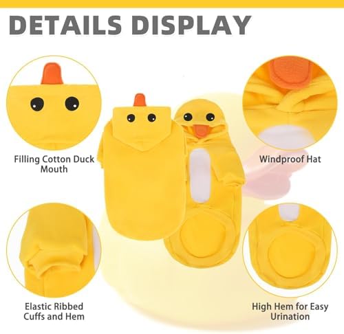 KOOLTAIL Dog Duck Costume Clothes, Funny Dog Outfits Fleece Sweater Hoodie, Pet Cute Halloween Cosplay Cold Weather Coats with Leash Hole for Small Medium Large Dogs Pug Pitbull Corgi Puppy, Yellow M - Image 5