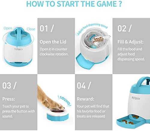 PETGEEK Automatic Dog Treat Dispenser with Button - Puzzle Memory Training Feeder, Pet Geek Button Treat Food Dispensing Toys Interactive, Iq Training Dog Feeder (Blue)
