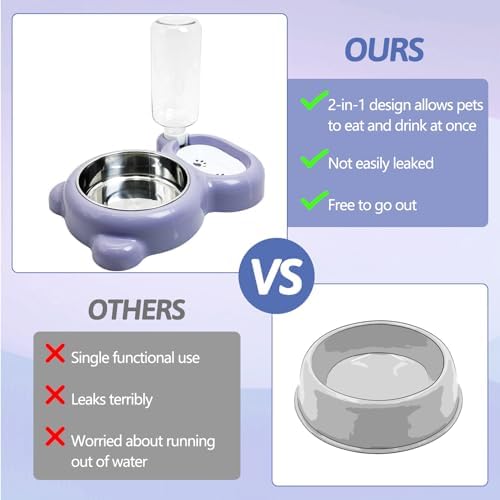 Tfwadmx Double Rabbit Bowls Cat Automatic Feeder with Gravity Water Bottle No Spill Detachable Dog Stainless Steel Bowl Set for Bunny Puppy Kitty Kitten Ferret Squirrel