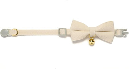 Cotton Breakaway Cat Collar with Bow Tie and Bell, Adjustable Cute Soft Corduroy Kitten Collars for Girl and Boy Cats