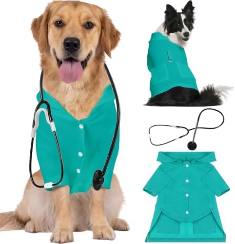 Dog Doctor Costume Cat Surgeon Nurse Costumes with Stethoscope, Green, XL by Huhumy