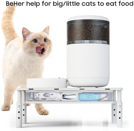 W‌SOWX Adjustable Automatic Cat Feeder Stand, Elevated Cat Food Stand,White