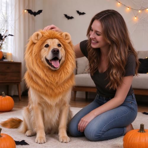 Dog Lion Mane Cute Halloween Pet Wig Outfit with Tail for Cosplay Dress Up - Image 5
