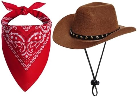 choyaxo Halloween Costumes for Dogs Cat Pet Cowboy Costume Cowboy Hat with Bandana Set for Halloween, Christmas, Holiday, Party, Cosplay (Brown, Large) by choyaxo