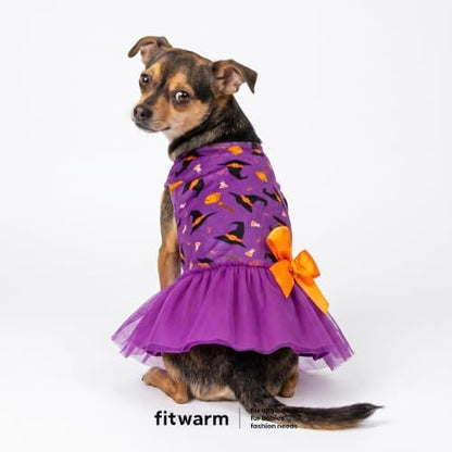 Fitwarm Witch Hat Halloween Dog Tutu Dress, Spooky Halloween Costumes for Small Girl Dogs, Funny Pet Outfit, Black, Purple, Orange, XS - Image 2