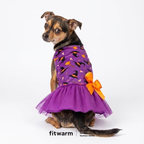 Fitwarm Witch Hat Halloween Dog Tutu Dress, Spooky Halloween Costumes for Small Girl Dogs, Funny Pet Outfit, Black, Purple, Orange, Large - Image 2