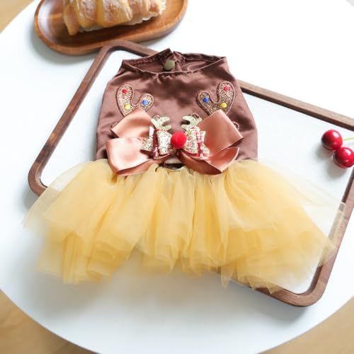 Handmade Floral Dog Dress with Bow, Princess Lace Pet Dress for Small Dogs and Cats, Lightweight Puppy Outfit M-Reindeer Large - Image 5