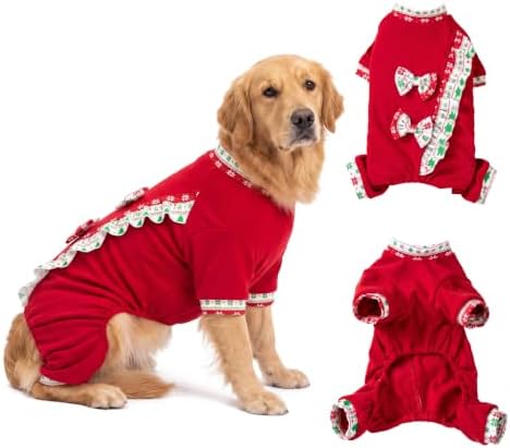 Christmas Large Dog Costume Tree Print Bow Tie Outfit Soft Polyester Pet Clothes for Holiday Party Christmas Photos and Family Gatherings Comfortable Fit Christmas Costume for Puppy Dog by Sychien