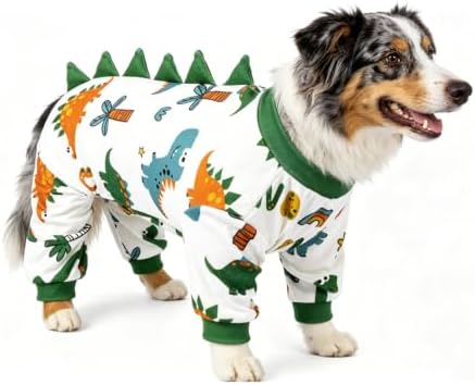 DELIFUR Dinosaur Costume Dog Pajamas- Soft Pjs Recovery Suit Stretchable Cozy Pullover Design Cute Breathable Sleepwear Onesie for Medium Dog by DELIFUR