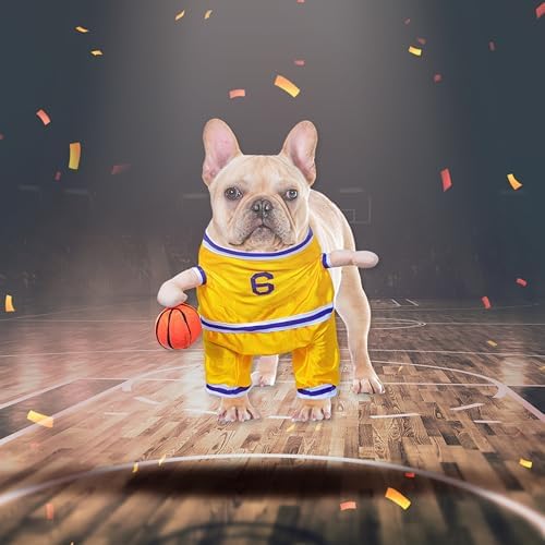 DELIFUR Dog Basketball Player Costume - Pet Halloween Costume Adjustable Funny Dress Up Sports Outfit Cosplay Clothes for Small Medium Dog (Yellow Basketball, Large) - Image 5