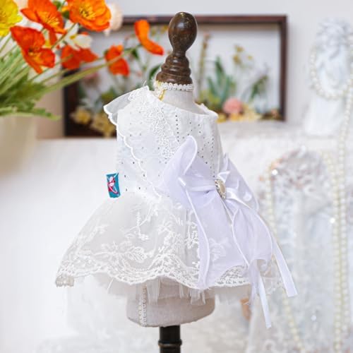 Fashion Sweet Puppy Dog Blingbling Princess Skirt Pet Dog Lace Cake Camisole Tutu Dress K-White XL - Image 2