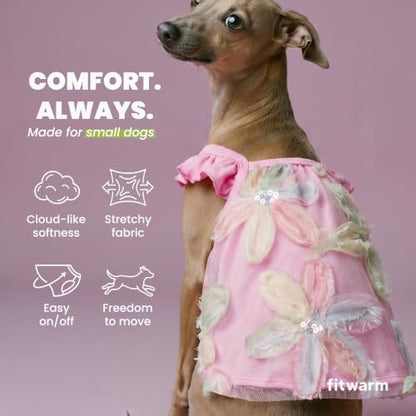 Fitwarm Embroidered Flower Ruffle Dog Shirt, Fancy Summer Clothes for Small Dogs Girl, Sweet Pet Tee, Pink, XL - Image 6