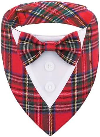 ADOGGYGO Christmas Dog Tuxedo Bandana, Red Plaid Pet Chritstmas Collar with Bowtie, Adjustable Christmas Costume for X-Large Dogs Pets (XL) by ADOGGYGO