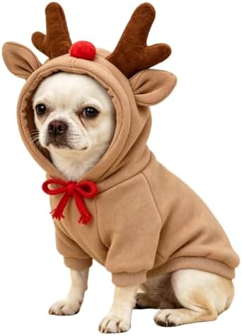 Fleece Lined Dog Hoodie Sweatshirt Fall Winter Costume, Reindeer XS by guangte