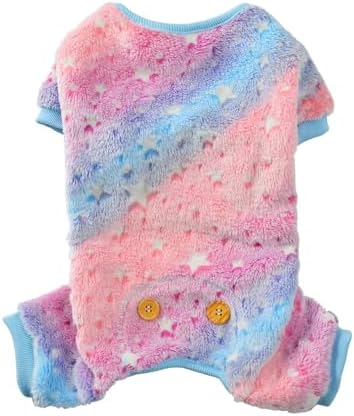 Plush Dog Pajamas Glow in The Dark Dog Jumpsuit 4 Legged Onesie for Small Medium Dog Cat, Pink Star XS by Maigllra