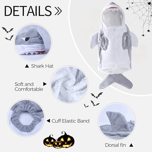 NACOCO Halloween Pet Shark Costume - Dog Cute Clothes Hoodie Cat Warm Outfit Coat Apparel for Small Medium Large Dogs and Cats (Grey, 4XL) - Image 4