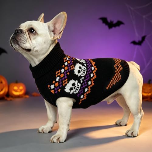 Mihachi Halloween Dog Sweater Turtleneck with Skull Pattern - Warm Knit Pullover for Small Medium Large Dogs with Leash Hole, Cozy Fall Winter Pet Clothes, Black XL - Image 6