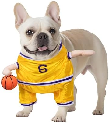 DELIFUR Dog Basketball Player Costume - Pet Halloween Costume Adjustable Funny Dress Up Sports Outfit Cosplay Clothes for Small Medium Dog (Yellow Basketball, Small) by DELIFUR
