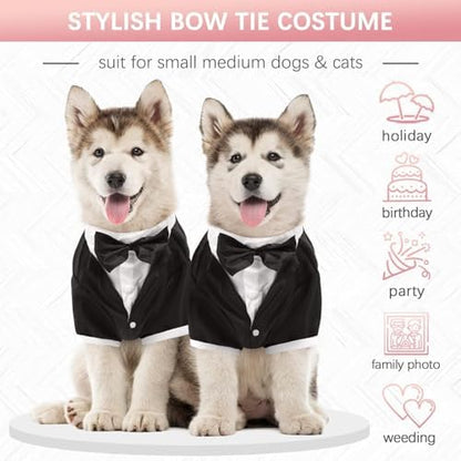 Kuoser Dog Tuxedo, Formal Dog Costume with Bow Tie Pet Wedding Suit Party Birthday Outfit, Dogs Tux Soft Shirt for Valentines Christmas Halloween Graduation Cosplay, Black XL - Image 4
