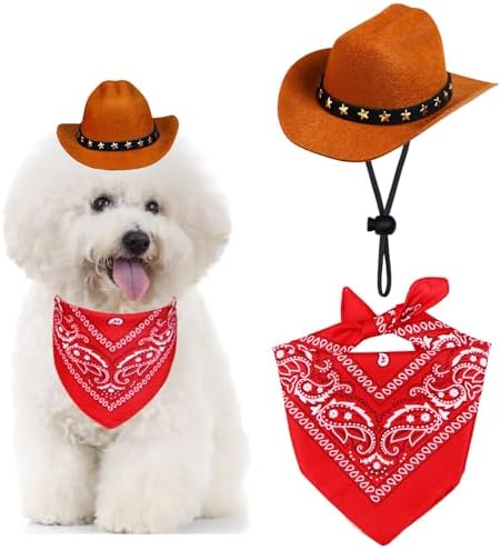 Dog Cowboy Costume, Dog Halloween Costumes Halloween Pet Dogs Cowboy Hat with Bandana Scarf for Small Medium Large Dogs Pets (Brown, Medium) by Unknown