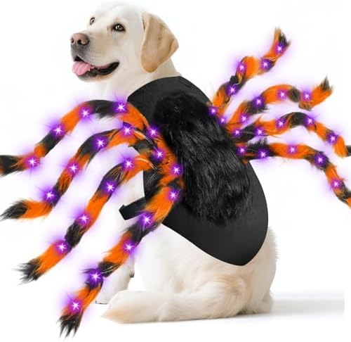 Halloween Light up Spider Dog Costumes for Small Medium Large Dogs by Camlinbo
