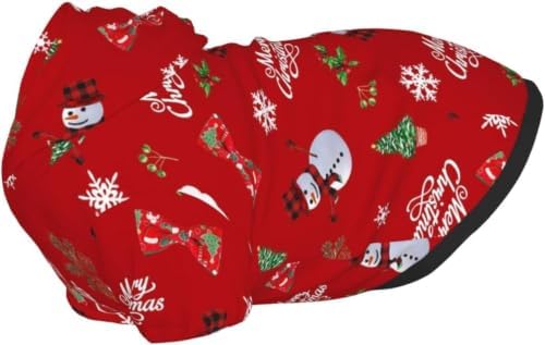 Christmas Dog Hoodie, Red Santa Snowman Print, with Leash Hole - Image 3