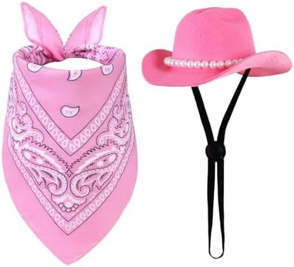 Pet Cowboy Costume Accessories Halloween Costumes for Small Pet Dogs Cat Cowboy Hat for Dogs and Bandana Scarf Halloween Party Western Cosplay Accessories (Pink, Small) by Haakong