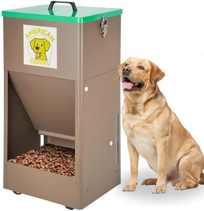 Automatic Dog Feeder with Wheels, 25lb Heavy Duty Galvanized Steel Gravity Food Dispenser - Easy to Move Rolling Pet Food Station for Indoor & Outdoor Use