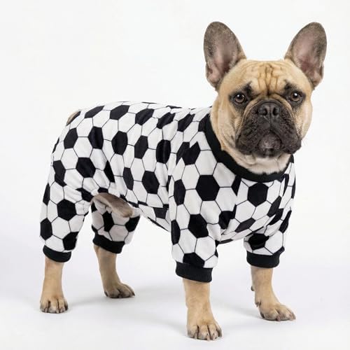 Fitwarm Soccer Dog Fleece Pajamas, Cozy Winter Clothes for Small Dogs Boy Girl, Funny Pet Clothes, Black, White, Medium - Image 4
