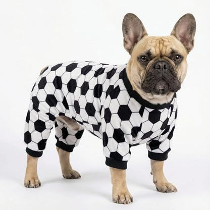 Fitwarm Soccer Dog Fleece Pajamas, Cozy Winter Clothes for Small Dogs Boy Girl, Funny Pet Clothes, Black, White, Medium - Image 4
