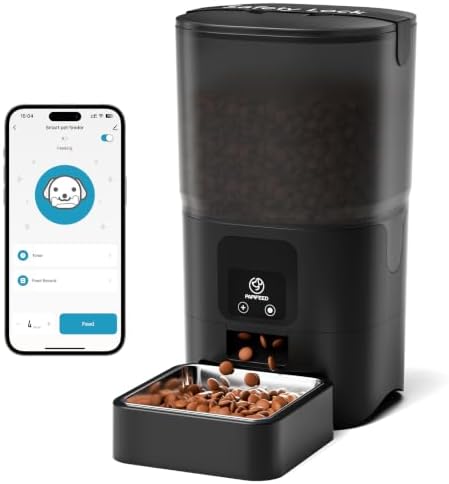 PAPIFEED Automatic Cat Feeder with App, WiFi Auto Cat Feeder, 6L Slow-Feed Cat Food Dispenser for Dry Food, Dual Power Supply Timed Pet Feeder for Small Dog, 10 Meals/Day, 12 Portions/Meal, Black