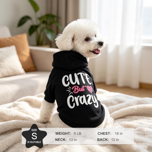 EXPAWLORER Dog Hoodies for Small Medium Large Dogs,Cute But Crazy Black XS - Image 7