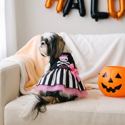 Fitwarm Pirate Princess Dog Tulle Dress, Spooky Halloween Costumes for Small Girl Dogs, Sweet Pet Outfit, Black, White, Medium - Image 7