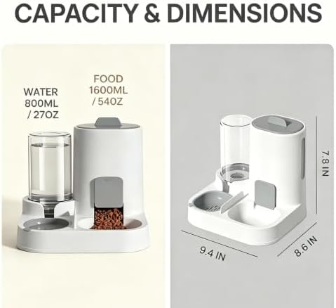 2-in-1 Automatic Pet Feeder, 1600ml Food Dispenser with 800ml Water Dispenser for Cats and Dogs, Travel at Home (Green)