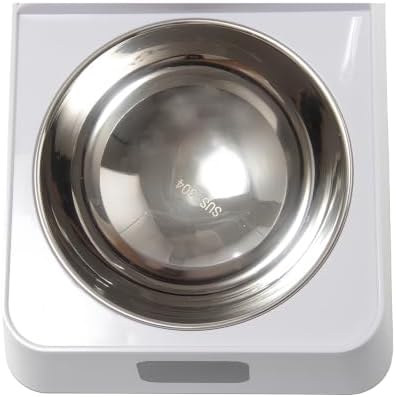 Automatic Dog Bowl with Lid Auto Opening Feeder Stainless Steel Inner Tray ABS Housing Daily Food Water Use White Indoor