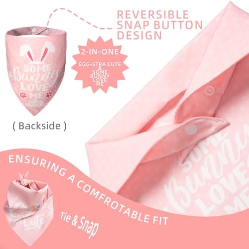 Easter 2-in-1 Dog Bandana with Egg-Stra Cute & Some Bunny Love Me Lovely Saying, Pink Pet Holiday Costumes Scarf with Snap Button, Small to Medium Breeds (5-30lbs) - Image 6