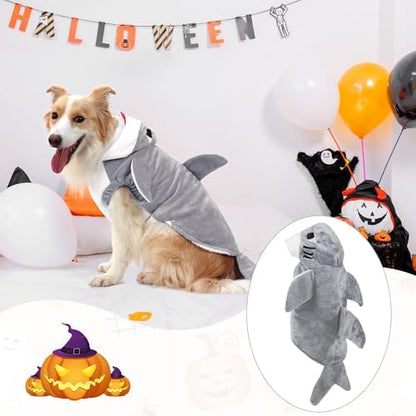 NACOCO Halloween Pet Shark Costume - Dog Cute Clothes Hoodie Cat Warm Outfit Coat Apparel for Small Medium Large Dogs and Cats (Grey, S) - Image 2