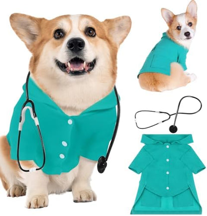 Dog Doctor Costume Cat Surgeon Nurse Costumes with Stethoscope, Green, L by Huhumy
