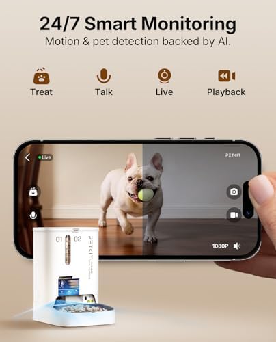 PETKIT Automatic Cat Feeder with Camera, Upgraded Multi-Cat Recognition, Night Vision,2.4G&5G WiFi Dog Feeder with Freshness Lock,5L Timed Dual Hopper Food Dispenser with Low Food Sensor