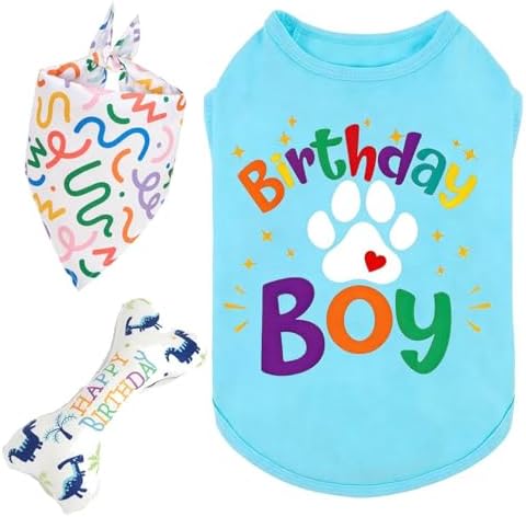 3-Piece Small Dog Happy Birthday Boy Shirt, Colorful, L by KireiSui